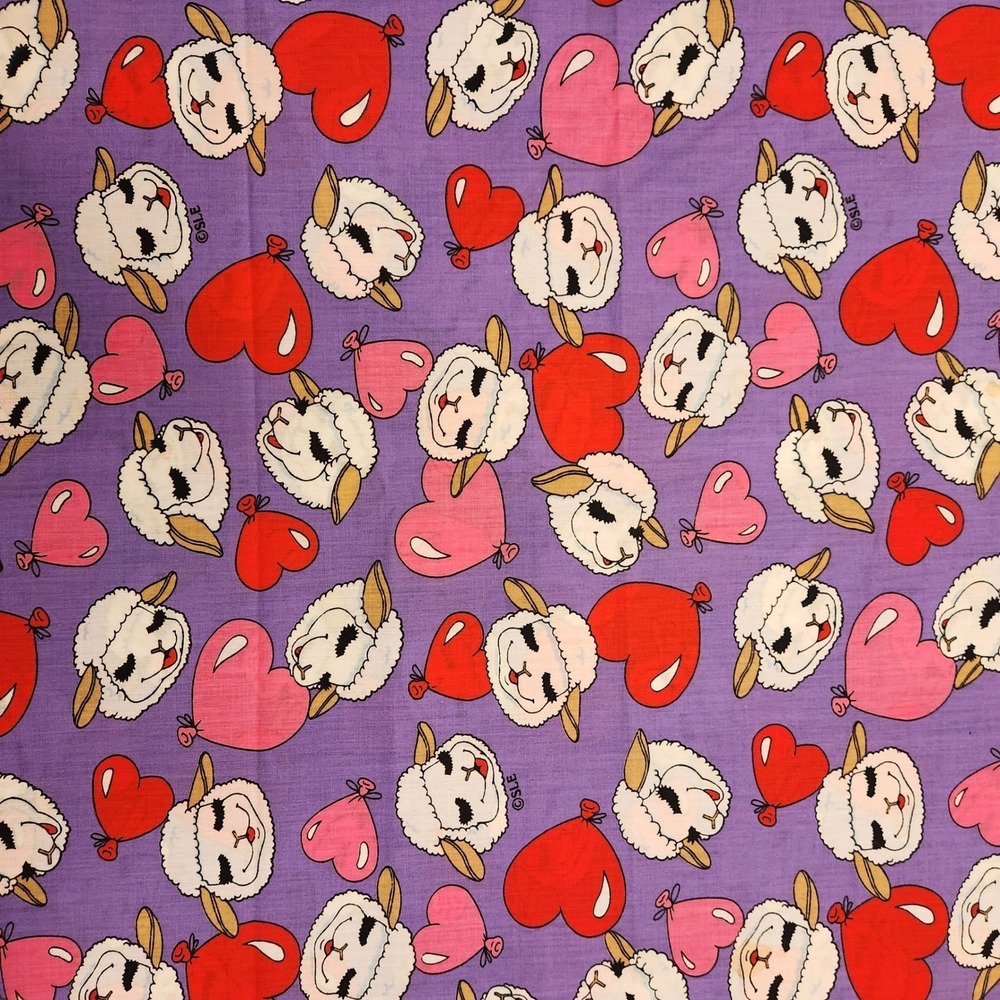 Vtg 1994 Lamb Chop Fabric Shari Lewis Purple Heart 52x46 AE Nathan Co Rare 1.85y